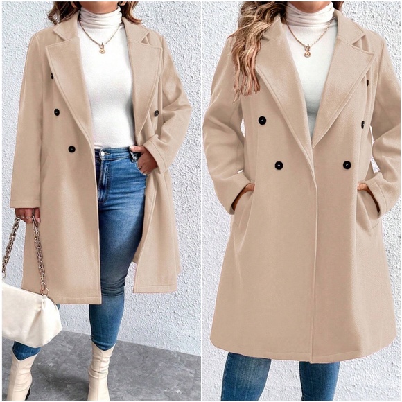 Plus Double Breasted Button up Pocket Jacket Coat - Picture 7 of 13